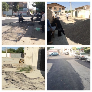 تصویر ادامه عملیات لکه گیری معابر و کوچه ها توسط شهرداری چهارباغ
