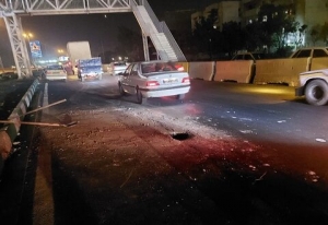 تصویر فرونشست زمین در ورودی بزرگراه کرج قزوین ترمیم شد