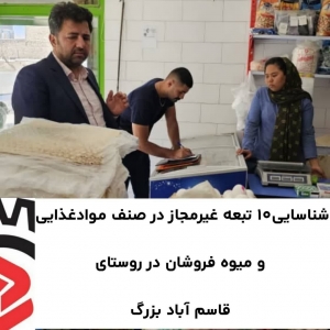 تصویر شناسایی۱۰ تبعه غیرمجاز در صنف موادغذایی و میوه فروشان در روستای قاسم آباد بزرگ