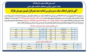 تصویر اگهی فراخوان انتخابات هیات مدیره و بازرس اتحادیه صنف تعمیرکاران اتومبیل شهرستان نظرآباد