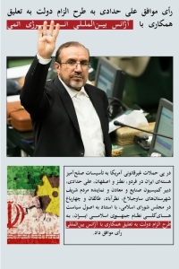 تصویر رأی موافق علی حدادی به طرح الزام دولت به تعلیق همکاری با آژانس بین‌المللی انرژی اتمی
