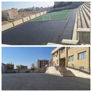 تصویر تأمین ایمنی دانش‌آموزان، از روند اجرای روکش آسفالت مدرسه مهرورزان