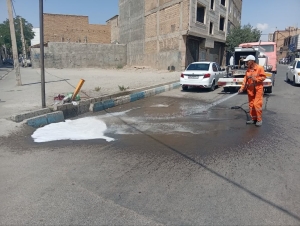 تصویر شست‌وشوی اطراف مخازن زباله شهر گلسار
